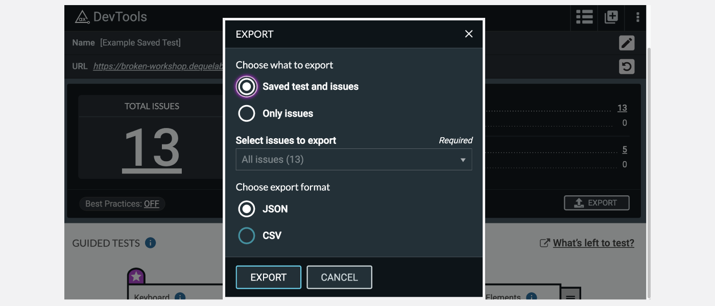 axeDevToolsExtensionRelease ExportEntireTest 1400x600