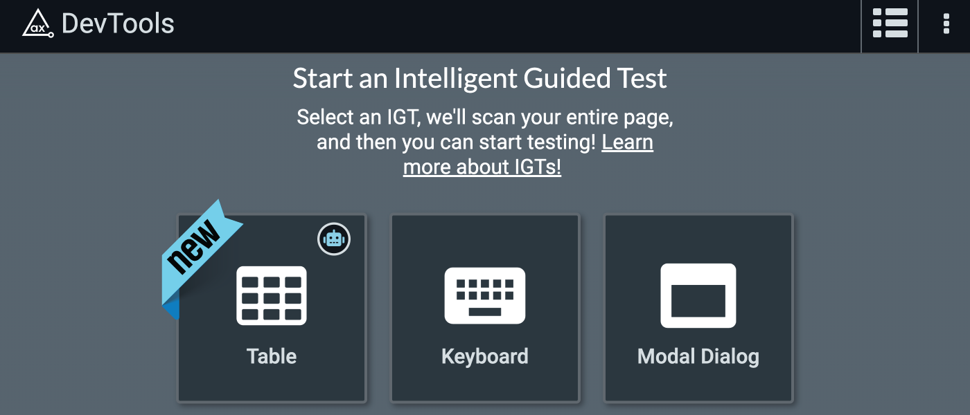 axe DevTools extension release Table IGT