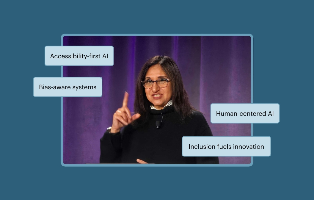 Preety Kumar at Microsoft Ignite surrounded by the words Accessibility-first AI, Human-centered AI, and inclusion fuels innovation