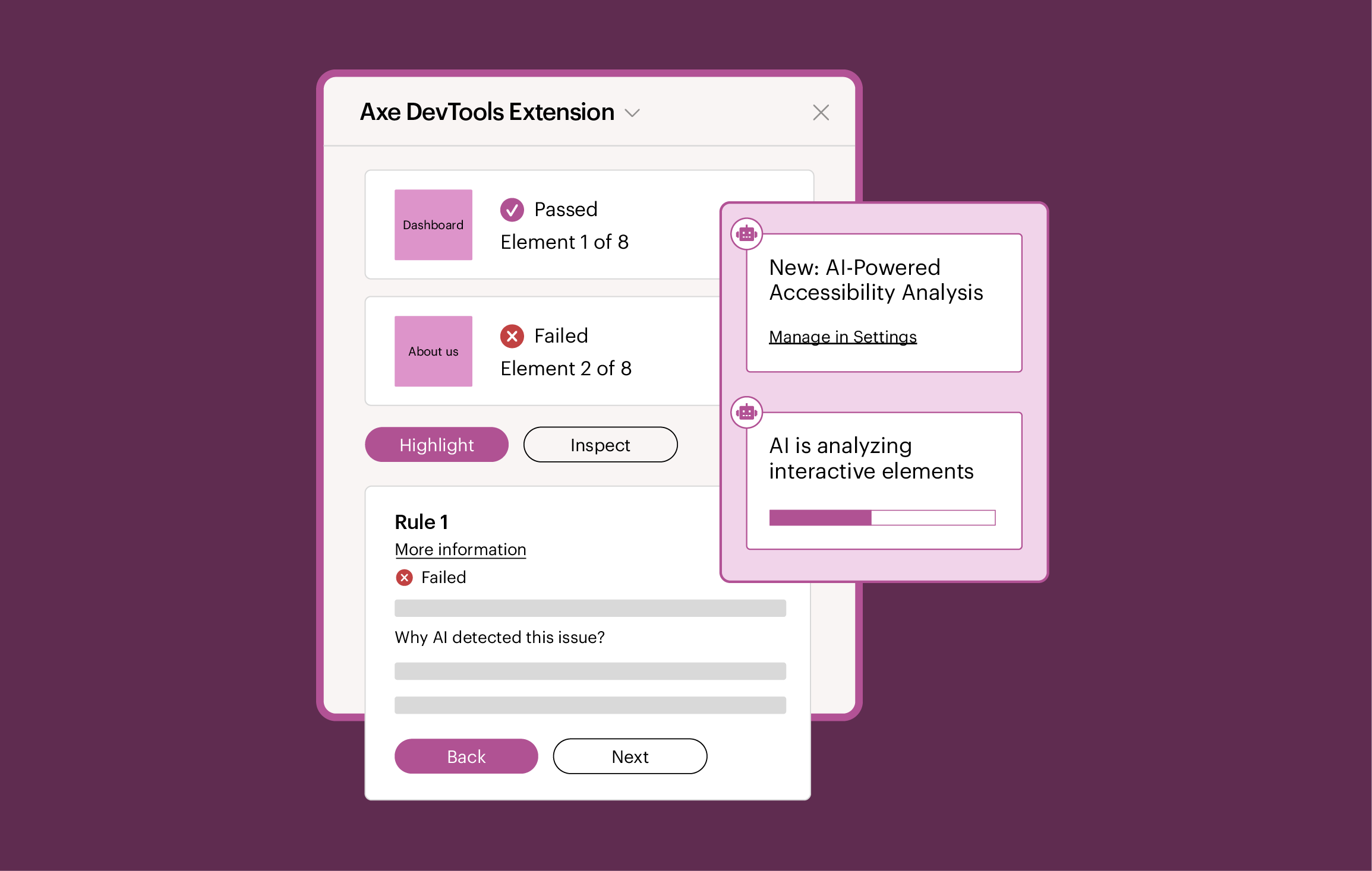 Illustration of automated interactive elements intelligent guided test in the axe devtools extension